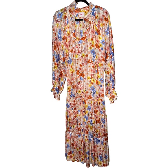Buddy‎ Love Women's Large Greta Wild Floral Tiered Maxi Dress Long Sleeves - Picture 3 of 9